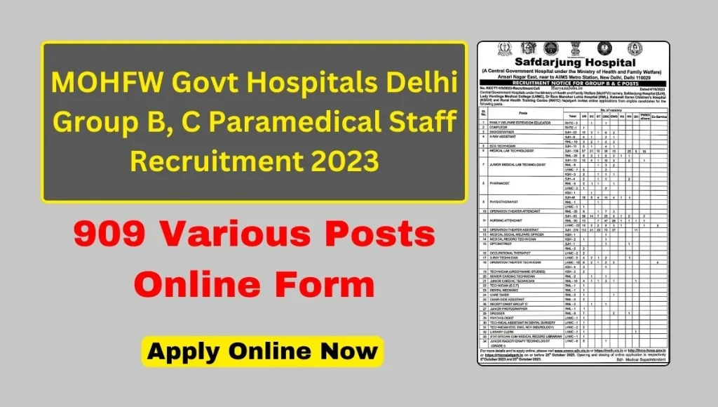 Delhi Hospitals Paramedical Staff Recruitment 2023